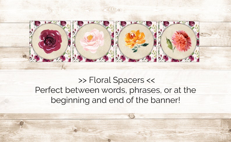 Digital File Instant Download Printable Floral Banner Burgundy Florals Fall Floral Printable Banner Bridal Shower Banner