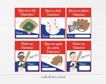 Baseball Valentines Cards, Instant Download Kid's Valentines Day Cards for Class, School Valentine, DIY Valentine Card