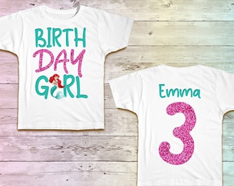 Little Mermaid Birthday Shirt, Little Mermaid Party Girls Tshirt, Princess Ariel Outfit, little mermaid pink tee, raglan, Girls birthday