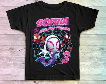 Spiderman Birthday Shirt, Ghost Spider and her Amazing Friends Tshirt, Personalized Birthday shirt, Girls Birthday Shirt,  Gift Birthday tee