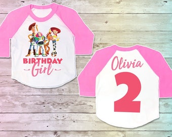 Toy Story Birthday Shirt,  Toy Story Party Tshirt, Toy Story Pink Girls Outfit, Toy Story Birthday Party, Baseball raglan,Disney