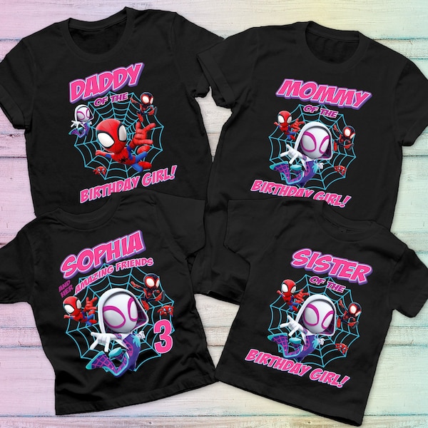 Spiderman Birthday Shirt, Ghost Spider and her Amazing Friends Tshirt, Spiderman Family, Personalized Birthday shirt, Girls Birthday Shirt,