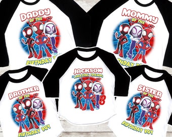 Spiderman Birthday Shirt, Spidey and his Amazing Friends Tshirt, Personalized shirt, Spidey Family Birthday Shirt, Raglan Sleeve, Spider tee
