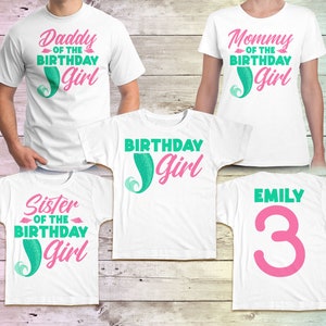 Mermaid Tail Birthday Shirt, Mermaid Family Birthday shirt, Mermaid Birthday Shirts, Mermaid Mommy Birthday White tee, Girls Birthday Shirt