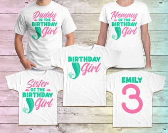 Mermaid Tail Birthday Shirt, Mermaid Family Birthday shirt, Mermaid Birthday Shirts, Mermaid Mommy Birthday White tee, Girls Birthday Shirt