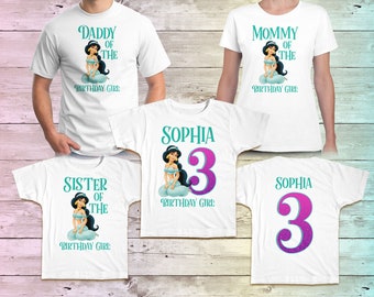 Jasmine Birthday Shirt, Princess Jasmine Family Birthday shirt, Jasmine Matching Birthday Shirts, Jasmine Mommy Birthday white shirt, girls