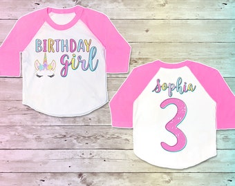 Unicorn Birthday Shirt, Unicorn Party Girl's Tshirt, Unicorn Outfit, Unicorn pink tee, raglan, Ombre Galaxy baseball , Unicorn Party Theme