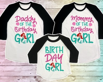 Little Mermaid Birthday Shirt, Princess Ariel Family Birthday shirt, Little Mermaid Birthday Shirts, Little Mermaid Mommy Birthday Raglan