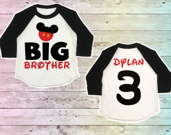 Big Brother Disney Shirt, Big Brother Mickey Raglan, Personalized brother, Disney Vacation Shirt, Disney Family Shirts, Big Bro, Baseball