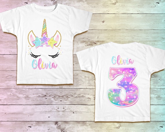 Unicorn Birthday Shirt, Unicorn Party Girl's Tshirt, Unicorn Outfit,  Unicorn tee,Ombre Galaxy Star Crown, Unicorn Party Theme