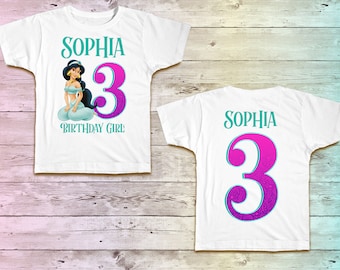 Jasmine Birthday Shirt, Princess Jasmine Party Girls Tshirt, Jasmine Outfit, Jasmine pink tee, raglan, Jasmine Baseball, Girls Birthday tee