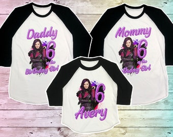 Descendants Birthday Shirt, Descendants Family Birthday Tshirt, Descendants Girls Matching Shirts, Descendants Mommy Birthday Raglan,