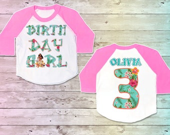 Moana Birthday Baseball Shirt, Moana Birthday pink Tshirt, Kid toddler Raglan Shirts, Moana Theme Birthday Party outfit , Moana Front Back