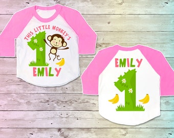 Monkey Birthday Shirt, This Little Monkey Birthday Pink Shirt, Girl Monkey Cute Party Tshirt, Animal Raglan Outfit, Safari Animal theme