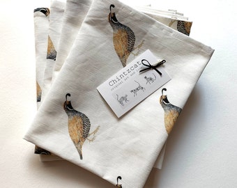 Tea towel, cotton linen mix, “Quirky the Quail” design