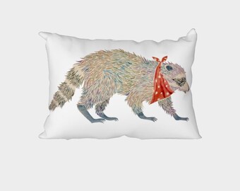 Pillow/cushion cover with “Bandit the Raccoon” design, cotton canvas