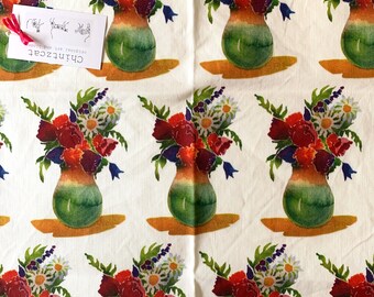 Tea towel, cotton linen blend, “Boquet” pattern repeat