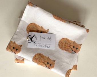 Tea towel, cotton-linen mix with animal design of “Fur Baby" the fox