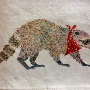 Tea towel, cotton-linen mix with animal design of Bandit the Racoon image 2