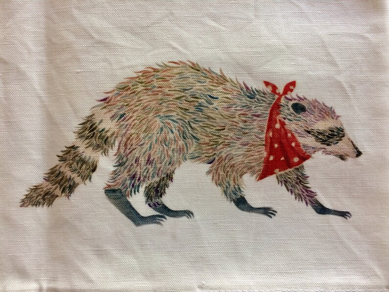 Tea towel, cotton-linen mix with animal design of Bandit the Racoon image 2