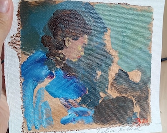 小川のほとりで - ウィリアム・ブグローの手描き油絵複製、花輪を持っ