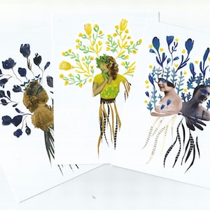 Flora artistica e femminilità: set di 3 cartoline - Cartolina artistica in busta - Biglietti vuoti - Fiori - Donne in fiore - arte di Iuliia Baluda