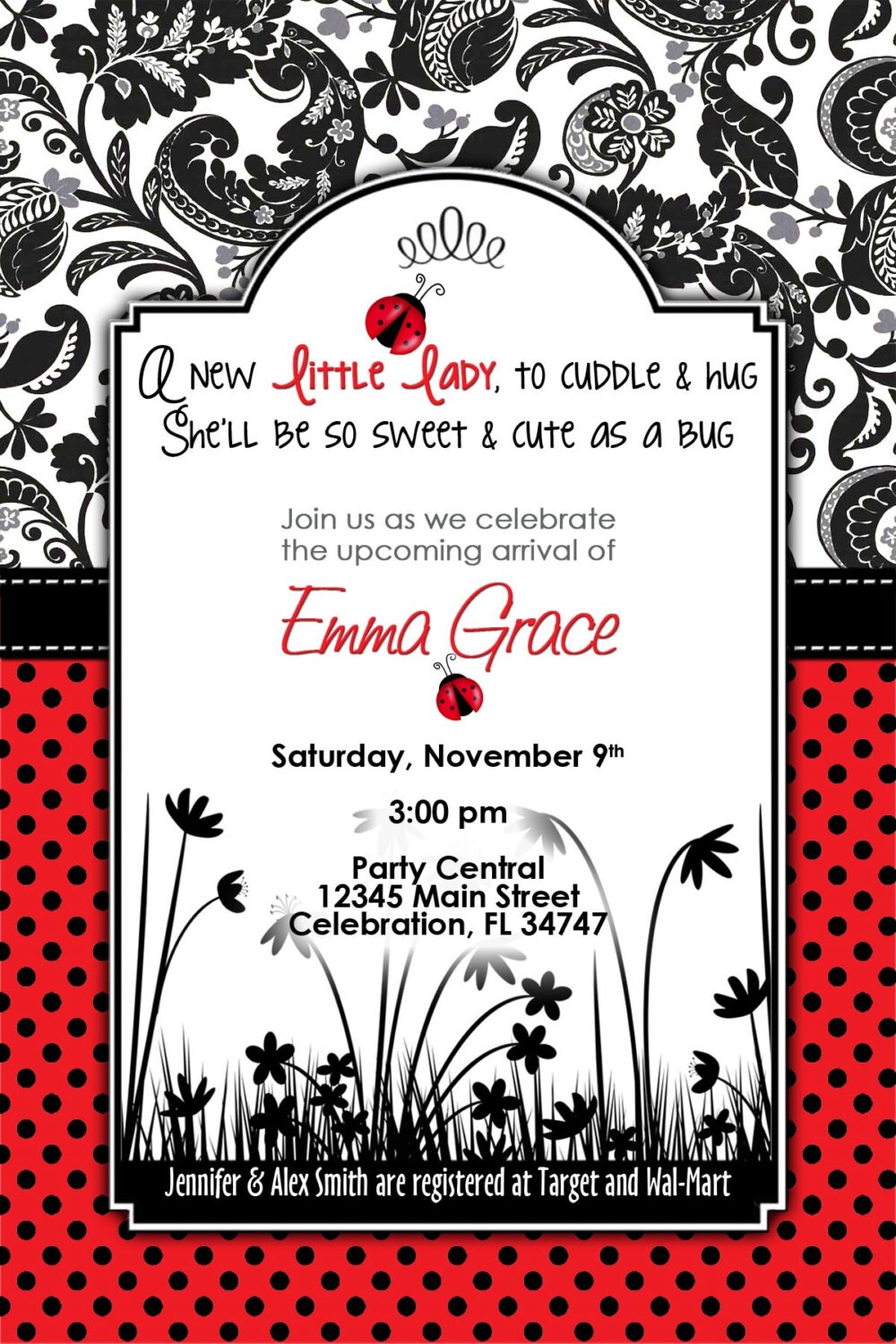 Baby Shower Girl 3 Ladybug invitation custom diy printable Etsy