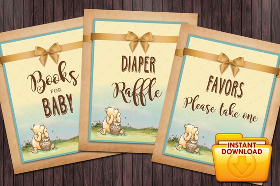 Classic Winnie The Pooh Baby Shower 2 Diy Printable Signs 7 Etsy