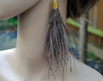Coffee Real Feather Earrings brown Long Feather tassel Earrings feather Earrings Delicate Sophisticated and light to wear Big tassels
