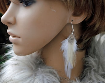 White feather Earrings Natural Feather Earrings Real feather Earrings Natural Off-White Ivory White and Neutral Tones Feather bunch Earrings