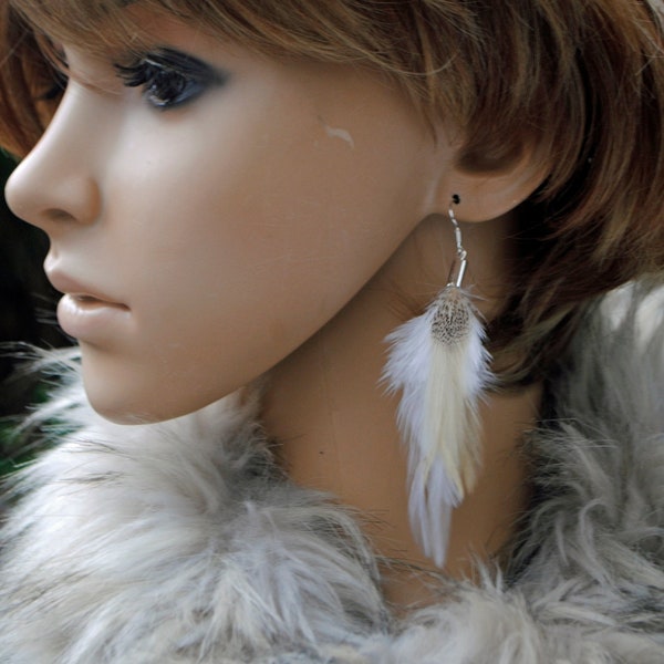 White feather Earrings Natural Feather Earrings Real feather Earrings Natural Off-White Ivory White and Neutral Tones Feather bunch Earrings