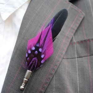 Purple Boutonniere Feather Corsage Lapel Pin Feather Buttonhole Pin
