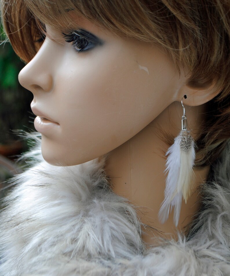 White Feather Earrings Natural Feather Earrings Real Feather Etsy