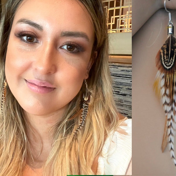 Boucles d'oreilles en vraies plumes Nouveau modèle plus petit Naturel non teint