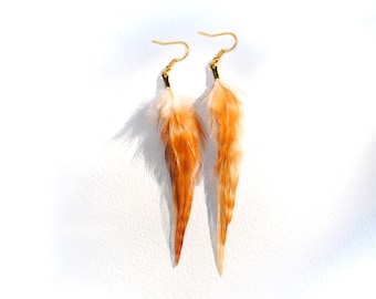 Light Brown feather earrings Real feather  Golden Amber Honey Natural Undyed