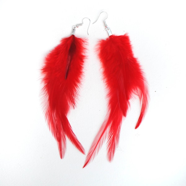 Red Feather Earrings Choice of sizes Real Feather Earrings Little Red Rooster Feathers Feather Bunch Earrings Boho Natural feather