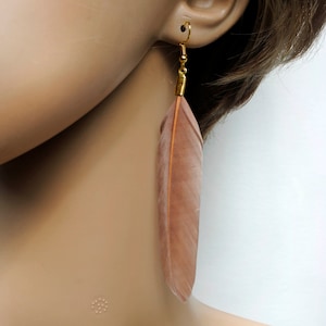 Natural Feather earring Light Coffee colour Real Feather earrings Hipster boho Beige and Brown feather earrings Beige earrings feather bunch