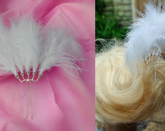 White Ostrich Feather Hair Comb Bridal Fascinator