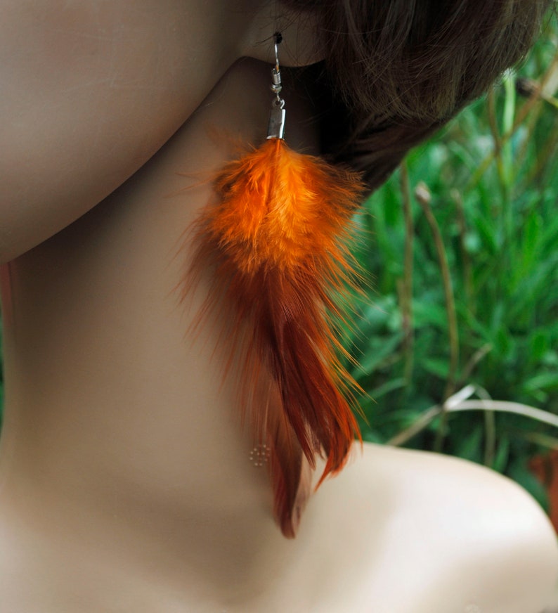 Burnt Orange Feather Earrings Real Feather Earrings Orange Etsy UK