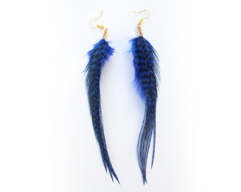 Thin Blue Feather Earrings