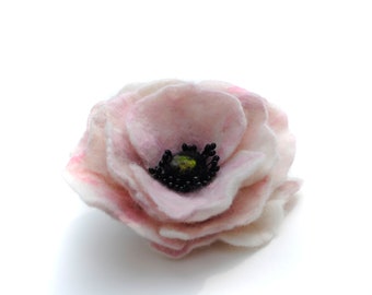 Wool Flower Brooch for a Shawl Pink Dual Brooch Hairclip Pink and White Handfelted Flower Pure Wool Felted Flower Accessory Merino Wool