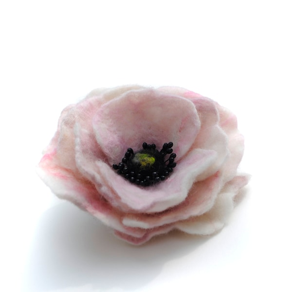 Wool Flower Brooch for a Shawl Pink Dual Brooch Hairclip Pink and White Handfelted Flower Pure Wool Felted Flower Accessory Merino Wool