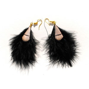 Black Marabou & Pheasant Feather Earrings: Handmade Lightweight Jewelry