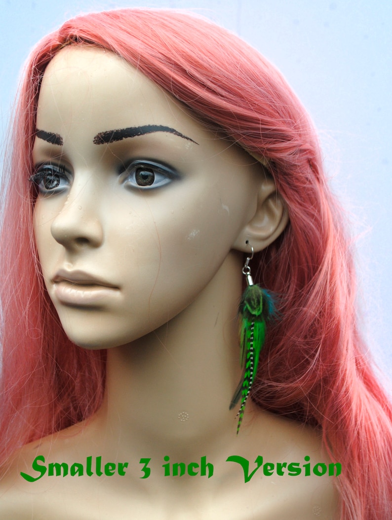 Fresh Green Feather Earrings Choice of Lengths Boho Earrings Woodlands Theme Real Feather Earrings Long Drop Feather Earrings Statement