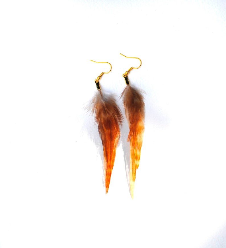 Light Brown Feather Earrings Real Feather Barred Rooster Etsy