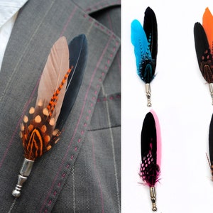 Feather Boutonniere Choice of Colours Feather Lapel Pin Feather Button Hole Pin Weddings Special Occasions