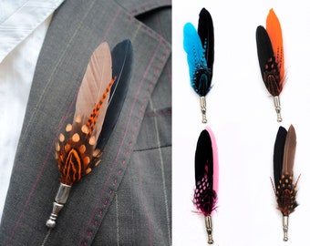 Feather Boutonniere Choice of Colours Feather Lapel Pin Feather Button Hole Pin Weddings Special Occasions