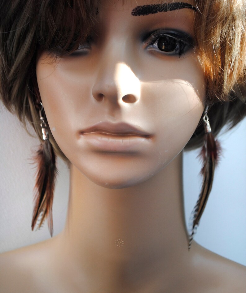 Natural Feather Earrings Brown and Orange Boho Real Feather Etsy