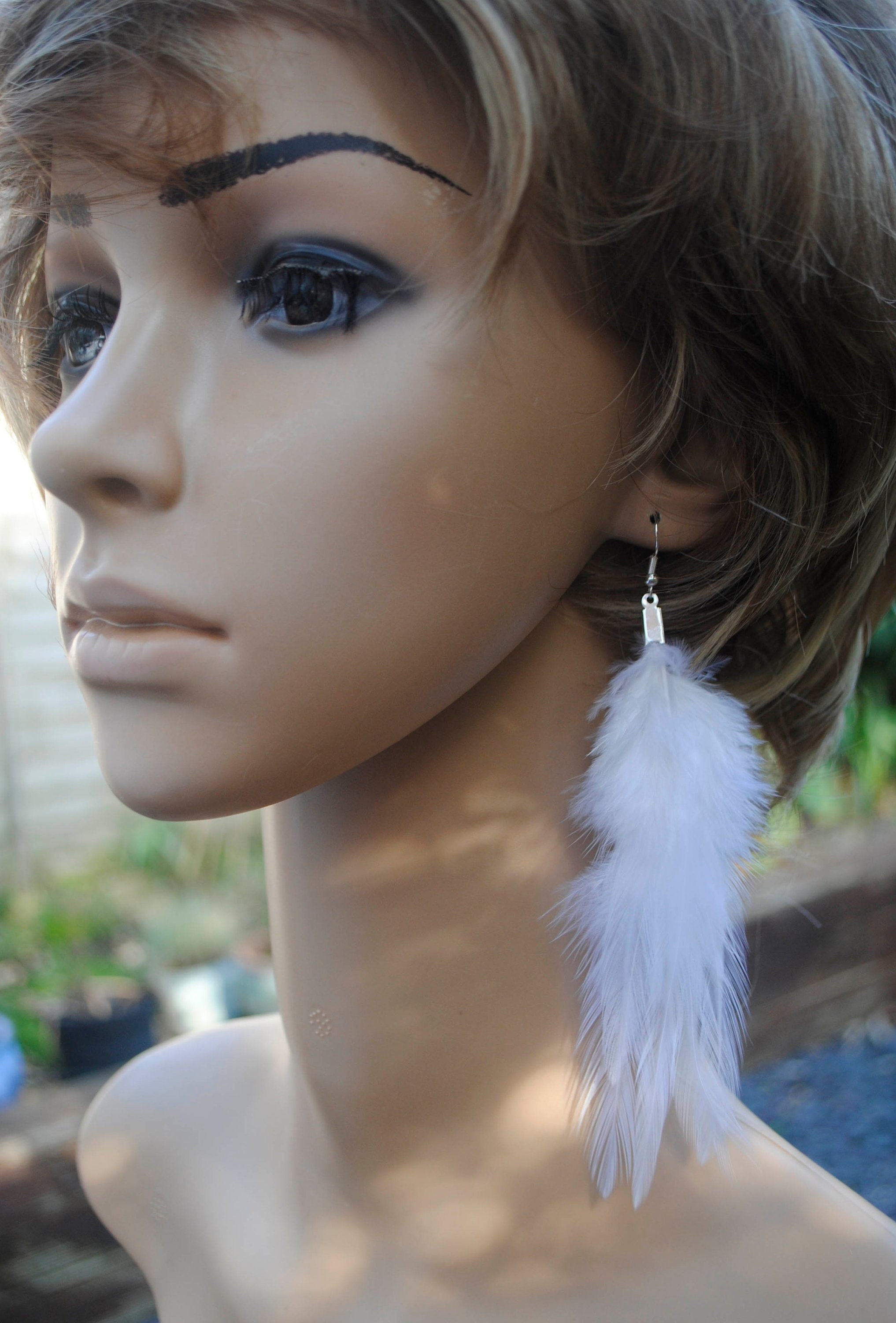 Handcrafted White Rooster Feather Earrings
