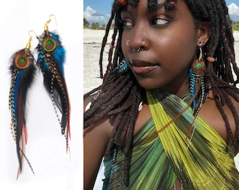 Peacock Feather Earrings made with real miniature peacock feathers Single or a Pair